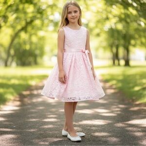 Monsoon Girls dress Party Perfect shimmery fabric, lined with belt & bow size 11